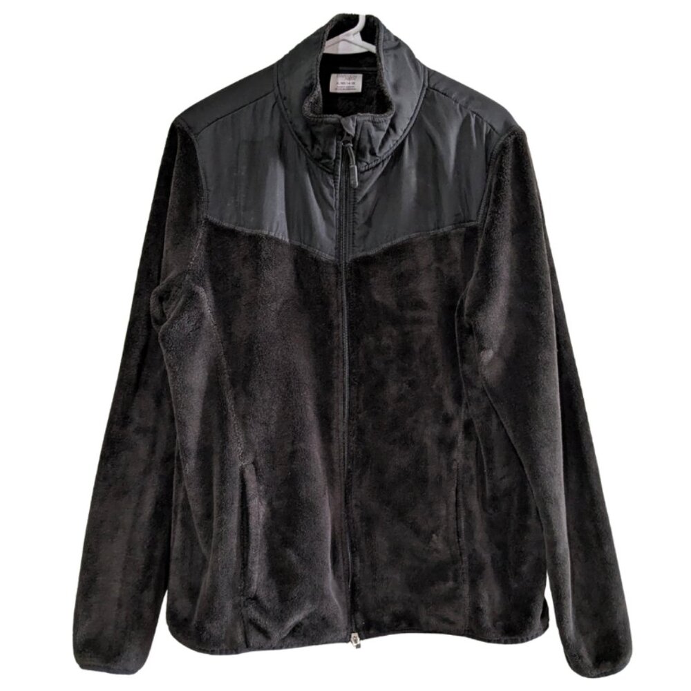 Danskin Now Women's Fleece Jacket, XL 16/18, Black Soot, Zip Front, Long Sleeve